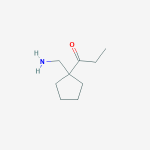 molecular formula C9H17NO B13174436 1-[1-(Aminomethyl)cyclopentyl]propan-1-one 
