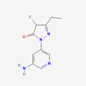 molecular formula C10H11FN4O B13174857 1-(5-Aminopyridin-3-yl)-3-ethyl-4-fluoro-4,5-dihydro-1H-pyrazol-5-one 