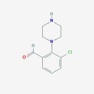 molecular formula C11H13ClN2O B13174861 3-Chloro-2-(piperazin-1-yl)benzaldehyde 
