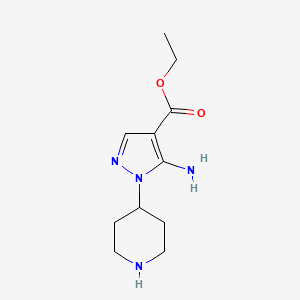 molecular formula C11H18N4O2 B13174970 Ethyl 5-amino-1-(piperidin-4-yl)-1H-pyrazole-4-carboxylate 