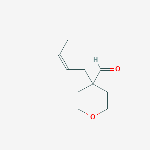 molecular formula C11H18O2 B13175840 4-(3-Methylbut-2-en-1-yl)oxane-4-carbaldehyde 