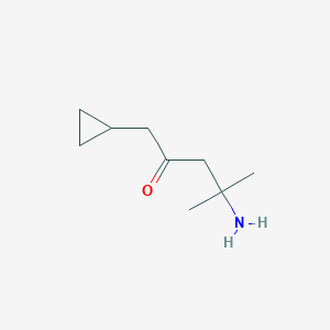 molecular formula C9H17NO B13176737 4-Amino-1-cyclopropyl-4-methylpentan-2-one 