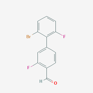 molecular formula C13H7BrF2O B13176991 4-(2-Bromo-6-fluorophenyl)-2-fluorobenzaldehyde 