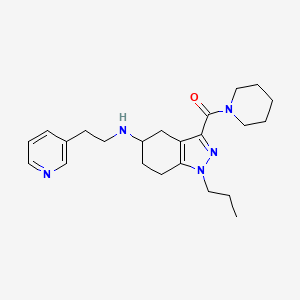 molecular formula C23H33N5O B13178426 Piperidin-1-yl(1-propyl-5-((2-(pyridin-3-yl)ethyl)amino)-4,5,6,7-tetrahydro-1H-indazol-3-yl)methanone 