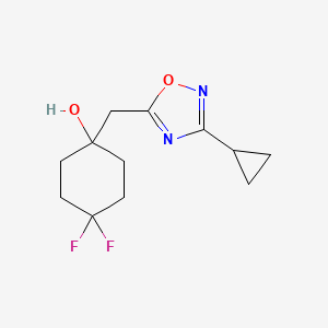 molecular formula C12H16F2N2O2 B13178629 1-[(3-Cyclopropyl-1,2,4-oxadiazol-5-yl)methyl]-4,4-difluorocyclohexan-1-ol 