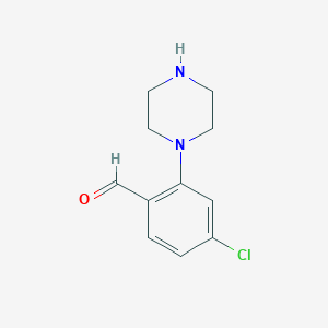 molecular formula C11H13ClN2O B13179055 4-Chloro-2-(piperazin-1-yl)benzaldehyde 