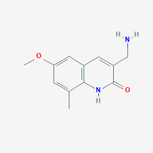 molecular formula C12H14N2O2 B13179611 3-(Aminomethyl)-6-methoxy-8-methylquinolin-2-ol 