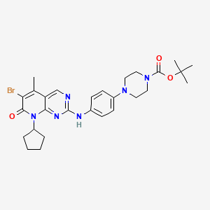molecular formula C28H35BrN6O3 B13179748 Tert-butyl 4-[4-[(6-bromo-8-cyclopentyl-5-methyl-7-oxopyrido[2,3-d]pyrimidin-2-yl)amino]phenyl]piperazine-1-carboxylate 