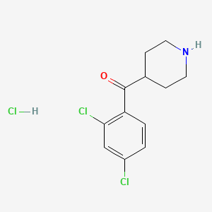 molecular formula C12H14Cl3NO B13179780 (2,4-Dichlorophenyl)(piperidin-4-yl)methanonehydrochloride 