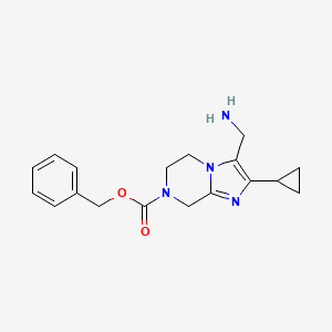 molecular formula C18H22N4O2 B13179885 Benzyl 3-(aminomethyl)-2-cyclopropyl-5H,6H,7H,8H-imidazo[1,2-a]pyrazine-7-carboxylate 
