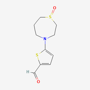 molecular formula C10H13NO2S2 B13179985 5-(1-Oxo-1lambda4,4-thiazepan-4-yl)thiophene-2-carbaldehyde 