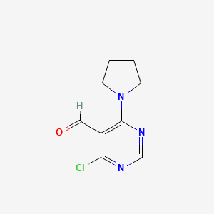 molecular formula C9H10ClN3O B13180122 4-Chloro-6-(pyrrolidin-1-YL)pyrimidine-5-carbaldehyde 