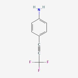 molecular formula C9H6F3N B13180583 Benzenamine, 4-(3,3,3-trifluoro-1-propyn-1-yl)- 