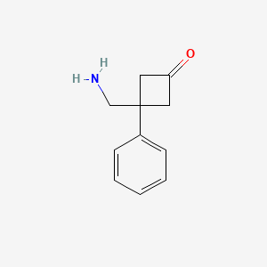 molecular formula C11H13NO B13182077 3-(Aminomethyl)-3-phenylcyclobutan-1-one 