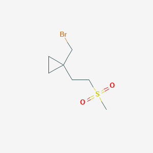 molecular formula C7H13BrO2S B13182225 1-(Bromomethyl)-1-(2-methanesulfonylethyl)cyclopropane 