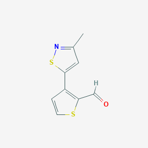 molecular formula C9H7NOS2 B13182359 3-(3-Methyl-1,2-thiazol-5-yl)thiophene-2-carbaldehyde 