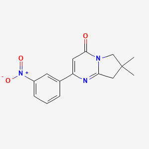 molecular formula C15H15N3O3 B13182624 7,7-Dimethyl-2-(3-nitrophenyl)-4H,6H,7H,8H-pyrrolo[1,2-a]pyrimidin-4-one 