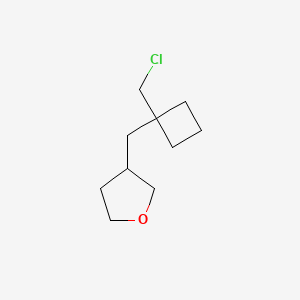 molecular formula C10H17ClO B13182944 3-{[1-(Chloromethyl)cyclobutyl]methyl}oxolane 