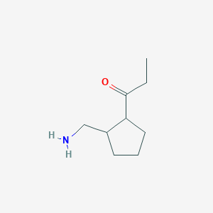 molecular formula C9H17NO B13183011 1-[2-(Aminomethyl)cyclopentyl]propan-1-one 