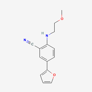 molecular formula C14H14N2O2 B13183066 5-(Furan-2-yl)-2-[(2-methoxyethyl)amino]benzonitrile 