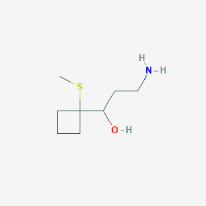 molecular formula C8H17NOS B13183359 3-Amino-1-[1-(methylsulfanyl)cyclobutyl]propan-1-ol 