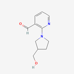 molecular formula C11H14N2O2 B13183399 2-[3-(Hydroxymethyl)pyrrolidin-1-yl]pyridine-3-carbaldehyde 