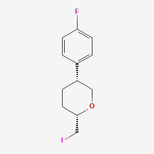 molecular formula C12H14FIO B13183501 (2S,5R)-5-(4-Fluorophenyl)-2-(iodomethyl)oxane 