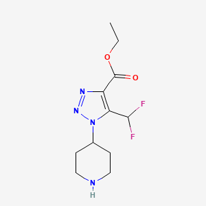 molecular formula C11H16F2N4O2 B13185404 Ethyl 5-(difluoromethyl)-1-(piperidin-4-yl)-1H-1,2,3-triazole-4-carboxylate 