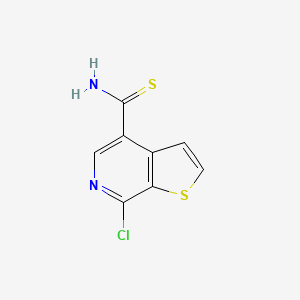 molecular formula C8H5ClN2S2 B13186009 7-Chlorothieno[2,3-c]pyridine-4-carbothioamide 