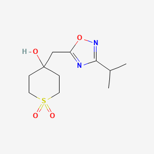 molecular formula C11H18N2O4S B13186519 4-Hydroxy-4-{[3-(propan-2-yl)-1,2,4-oxadiazol-5-yl]methyl}-1lambda6-thiane-1,1-dione 