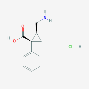 molecular formula C11H14ClNO2 B131876 cis-2-(Aminomethyl)-1-phenylcyclopropanecarboxylic acid hydrochloride CAS No. 105310-28-9