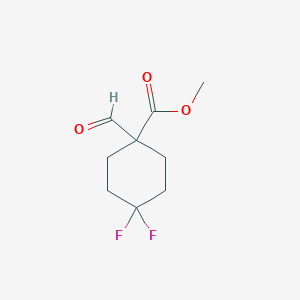 molecular formula C9H12F2O3 B13188652 Methyl 4,4-difluoro-1-formylcyclohexane-1-carboxylate 