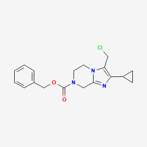 molecular formula C18H20ClN3O2 B13189767 Benzyl 3-(chloromethyl)-2-cyclopropyl-5H,6H,7H,8H-imidazo[1,2-a]pyrazine-7-carboxylate 