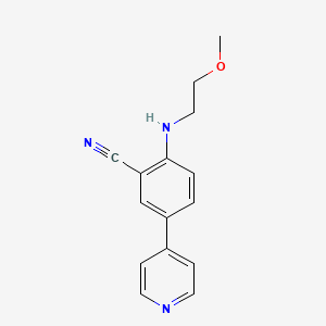 molecular formula C15H15N3O B13189822 2-[(2-Methoxyethyl)amino]-5-(pyridin-4-yl)benzonitrile 