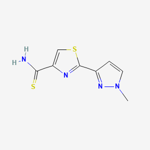 molecular formula C8H8N4S2 B13190776 2-(1-Methyl-1H-pyrazol-3-yl)-1,3-thiazole-4-carbothioamide 