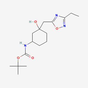 molecular formula C16H27N3O4 B13191961 tert-Butyl N-{3-[(3-ethyl-1,2,4-oxadiazol-5-yl)methyl]-3-hydroxycyclohexyl}carbamate 