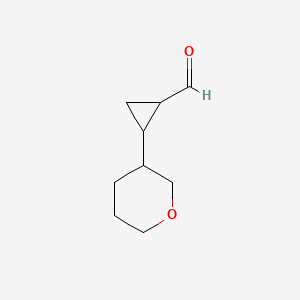 molecular formula C9H14O2 B13192449 2-(Oxan-3-yl)cyclopropane-1-carbaldehyde 