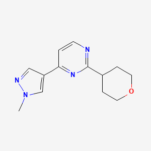 molecular formula C13H16N4O B13192555 4-(1-Methyl-1H-pyrazol-4-yl)-2-(oxan-4-yl)pyrimidine 