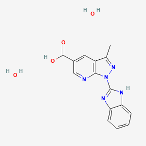 molecular formula C15H15N5O4 B13193468 1-(1H-benzimidazol-2-yl)-3-methyl-1H-pyrazolo[3,4-b]pyridine-5-carboxylic acid dihydrate 