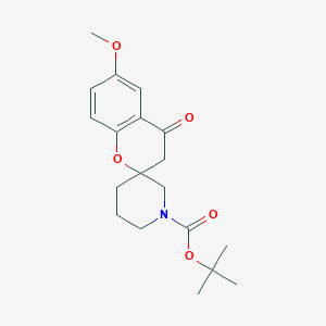 molecular formula C19H25NO5 B13193544 tert-Butyl 6-methoxy-4-oxo-3,4-dihydrospiro[1-benzopyran-2,3'-piperidine]-1'-carboxylate 