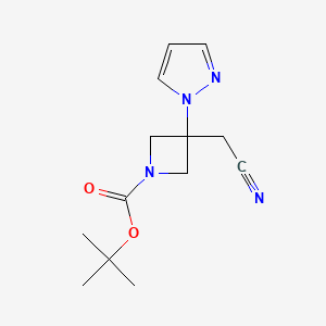 molecular formula C13H18N4O2 B13193814 tert-Butyl 3-(cyanomethyl)-3-(1H-pyrazol-1-yl)azetidine-1-carboxylate 