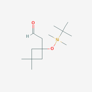 molecular formula C14H28O2Si B13194835 2-{1-[(Tert-butyldimethylsilyl)oxy]-3,3-dimethylcyclobutyl}acetaldehyde 
