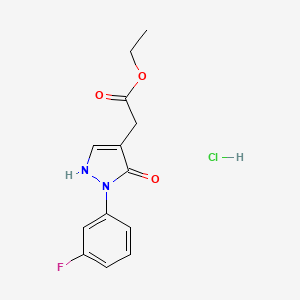 molecular formula C13H14ClFN2O3 B13195293 Ethyl 2-[2-(3-fluorophenyl)-3-oxo-2,3-dihydro-1H-pyrazol-4-yl]acetate hydrochloride 