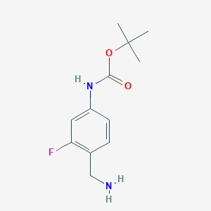 molecular formula C12H17FN2O2 B13195528 tert-Butyl N-[4-(aminomethyl)-3-fluorophenyl]carbamate 