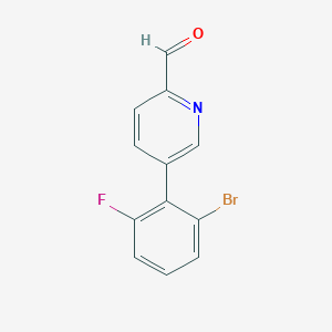 molecular formula C12H7BrFNO B13195746 5-(2-Bromo-6-fluorophenyl)pyridine-2-carbaldehyde 
