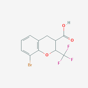 molecular formula C11H8BrF3O3 B13196224 8-Bromo-2-(trifluoromethyl)-3,4-dihydro-2H-1-benzopyran-3-carboxylic acid 