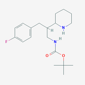molecular formula C19H29FN2O2 B13196438 tert-butyl N-[3-(4-fluorophenyl)-2-(piperidin-2-yl)propyl]carbamate 