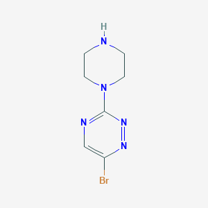 molecular formula C7H10BrN5 B13199618 6-Bromo-3-(piperazin-1-yl)-1,2,4-triazine 