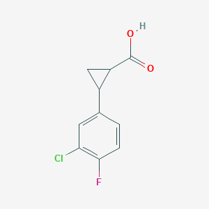 molecular formula C10H8ClFO2 B13202267 2-(3-Chloro-4-fluorophenyl)cyclopropane-1-carboxylic acid 
