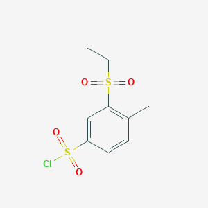 molecular formula C9H11ClO4S2 B13202342 3-(Ethanesulfonyl)-4-methylbenzene-1-sulfonyl chloride 
